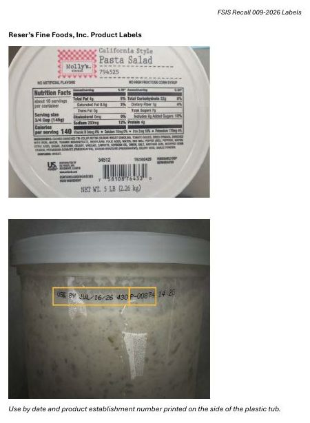 Product label for Reser’s Fine Foods, Inc. Recalls Ready-To-Eat Pasta Salad Product Due to Misbranding and Undeclared Allergens