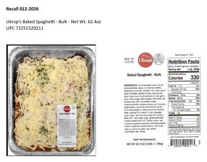 Product label for Ukrop's Homestyle Foods Recalls Spaghetti and Chicken Products Due to Possible Foreign Matter Contamination