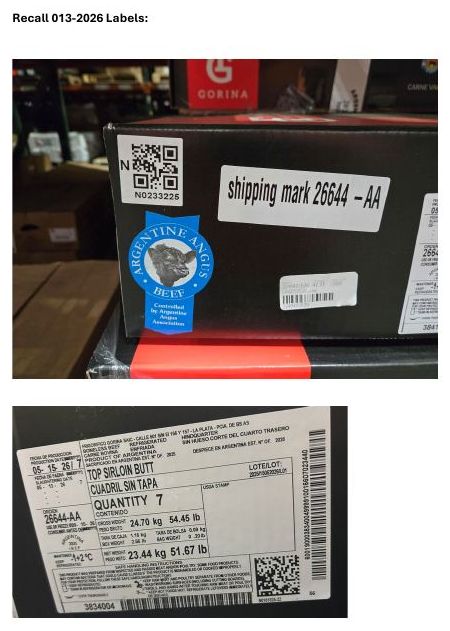Product label for Corte Argentino USA LLC Recalls Raw Beef Products Imported Without The Benefit Of Import Reinspection