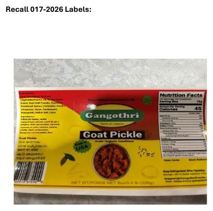 Product label for Indus Foods, LLC DBA Gangothri Foods Recalls Ready-To-Eat Pickled Goat and Chicken Products Produced Without Benefit of Inspection