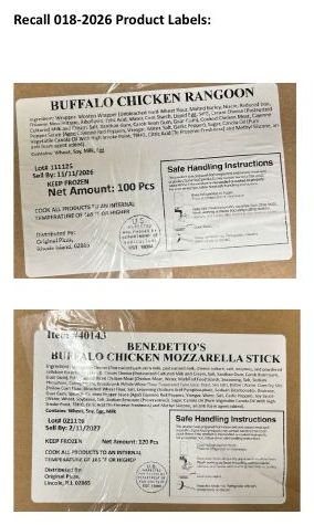 Product label for Shanghai Ravioli Corporation Recalls Not Ready-To-Eat Frozen Buffalo Chicken Products Produced Without the Benefit of Inspection
