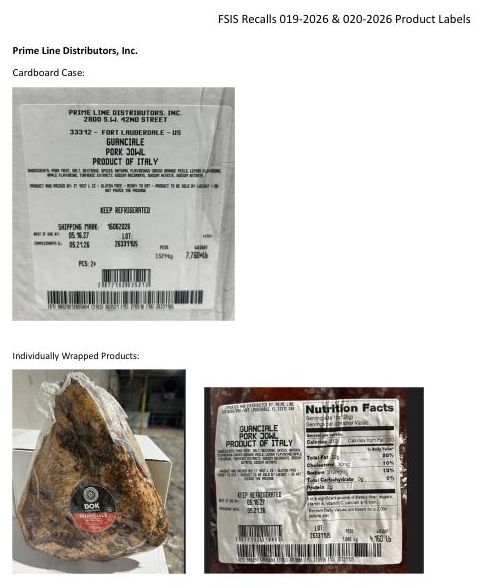 Product label for Prime Line Distributors, Inc. and Ferrarini USA, Inc. Recall Imported Ready-To-Eat Pork Guanciale Products Due to Possible Listeria Contamination