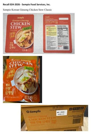 Product label for Sempio Food Services Inc. Recalls Ready-To-Eat Chicken Stew Products Imported Without the Benefit of Import Reinspection