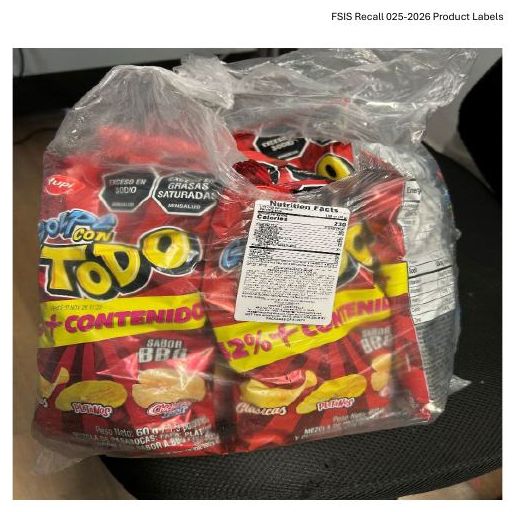 Product label for Inexport Logistics LLC Recalls Ineligible Pork Cracklings Products Imported From The Republic of Colombia