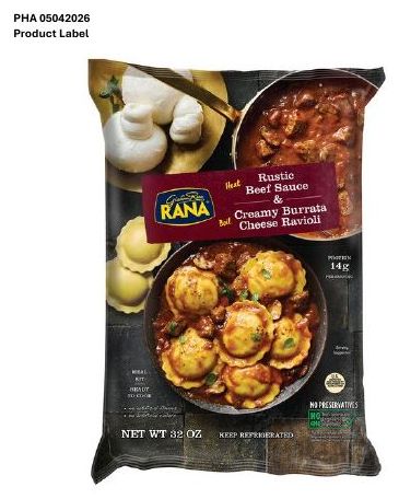 Product label for FSIS Issues Public Health Alert for Ravioli Pasta With Beef Sauce Due to Misbranding and Undeclared Allergens