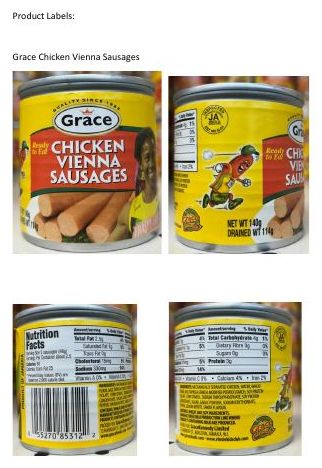 Product label for FSIS Issues Public Health Alert for Ineligible Chicken Vienna-Style Sausage Products Illegally Imported From Jamaica